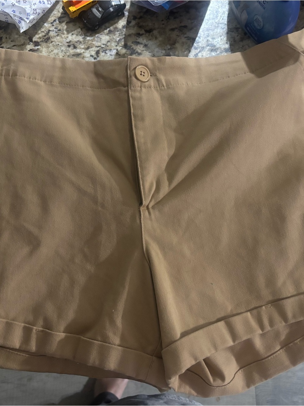 just be Tan Cargo Shorts with Button Front